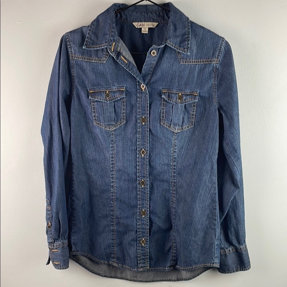 CAbi Blue Denim Long Sleeve Shirt Size XS